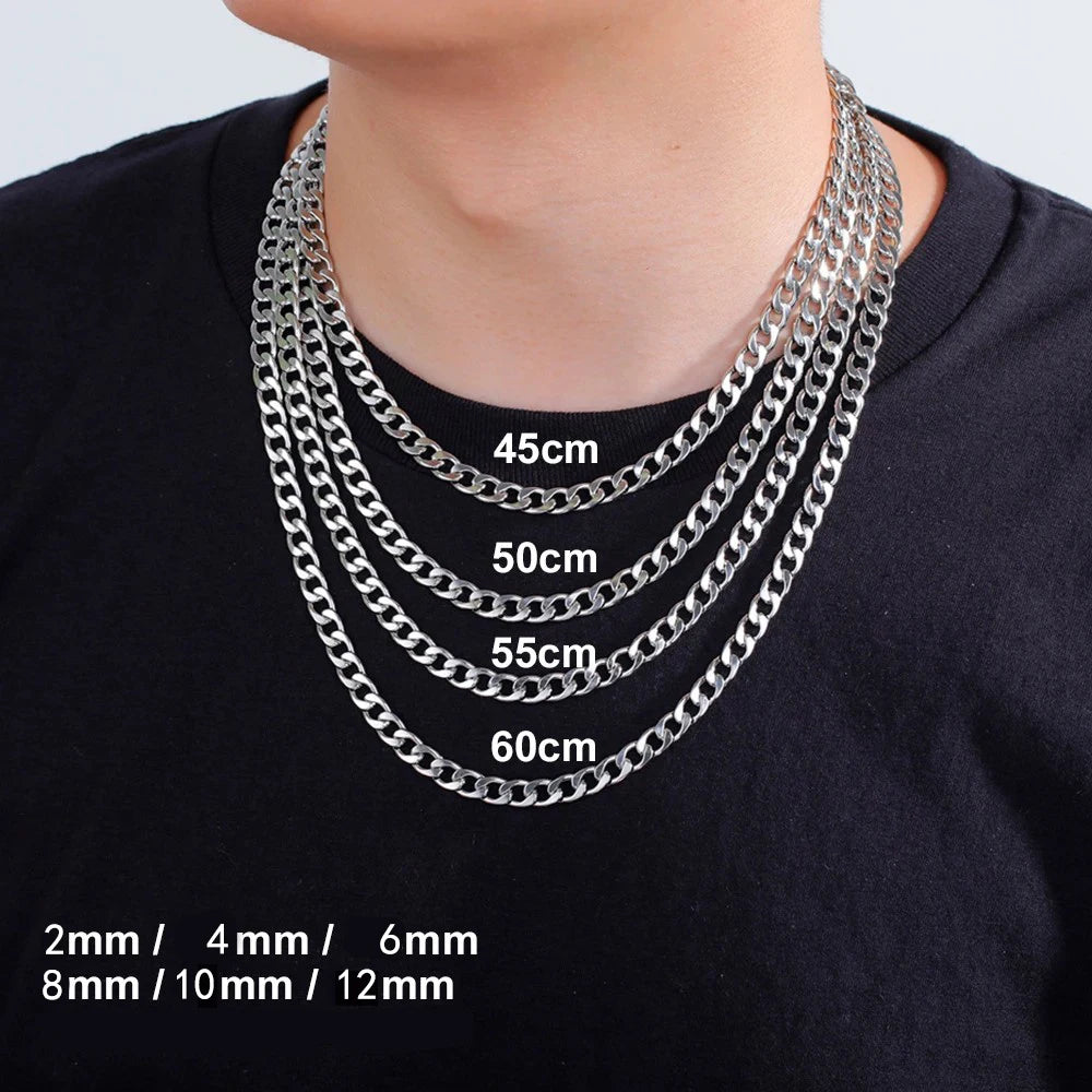 4mm-12mm Cuban Chain 925 sterling silver Necklaces for Men Male Chains Figaro Box Chain Choker Punk Jewelry 45cm 50cm 60cm