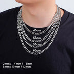 4mm-12mm Cuban Chain 925 sterling silver Necklaces for Men Male Chains Figaro Box Chain Choker Punk Jewelry 45cm 50cm 60cm