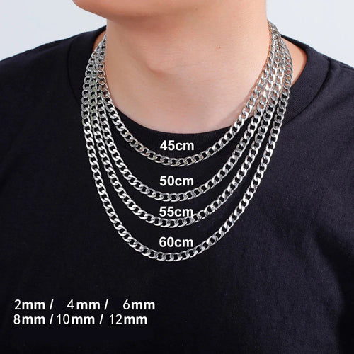4mm-12mm Cuban Chain 925 sterling silver Necklaces for Men Male Chains Figaro Box Chain Choker Punk Jewelry 45cm 50cm