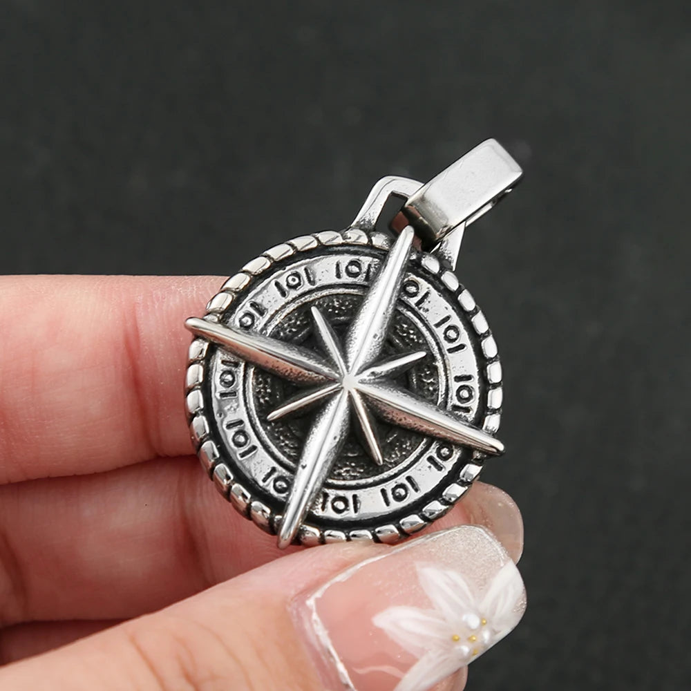 Viking Compass Stainless Steel Pendant Necklace