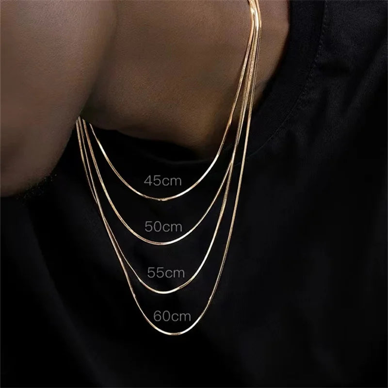 1.2mm Gold Color Stainless Steel Necklace For Men Hip Hop Titanium Steel Square Snake Chain Necklace Jewelry Accessories