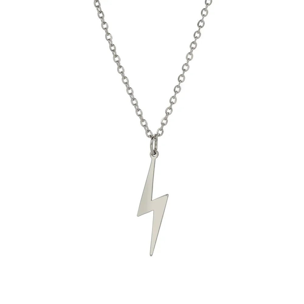 Skyrim Lightning Pendant Necklace Chain Geometric Stainless Steel Simple Necklace for Women Men Party Ornament Jewelry