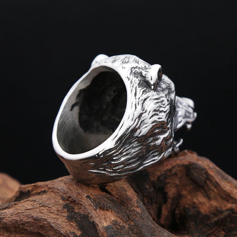 Viking Steel Ring Nordic Bear Head Slavic