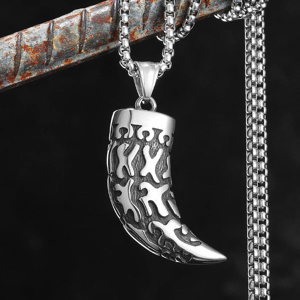 Viking Wolf Tooth Trophy Pendant Necklace — Stainless Steel
