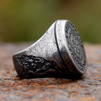 Viking Compass & Crow Rune Ring — Odin, Stainless Steel