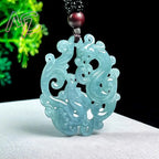 Myanmar Jadeite Dragon Phoenix Pendant Necklace Stone Fashion Accessories Luxury Talismans Burmese Jade Real Jewelry
