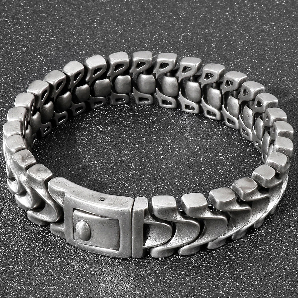 Vintage Dragon Spine Chain Bracelet Man Brushed Matte Old Silver Color Stainless Steel Viking Jewelry Punk Wristband