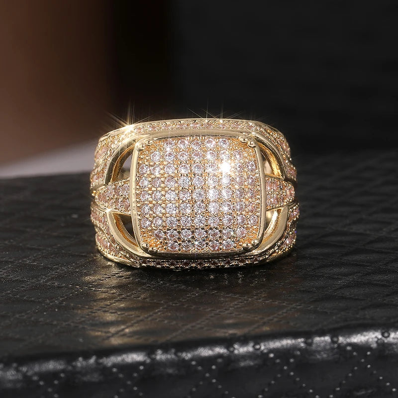 Men's Punk Hip Hop Full Synthetic Cubic Zirconia Ring For Men Women Jewelry
