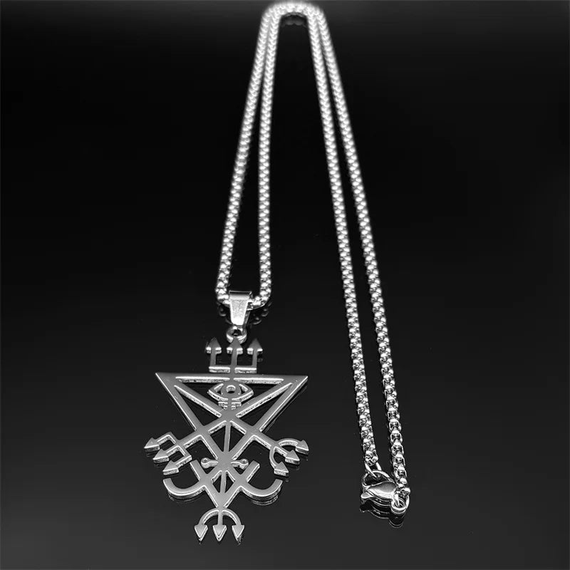 Sigil Lucifer Silver Long Necklace — Stainless Steel