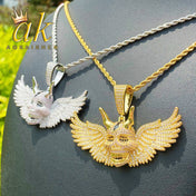 Iced Out Winged Skull Pendant Necklace — Gold CZ