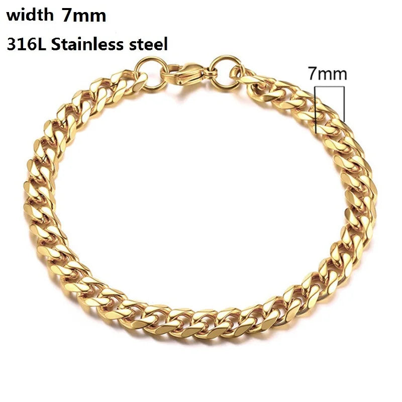 316L Stainless Steel Cuban Chain Bracelet for Men Women Figaro Vintage Metal Viking Kpop Pulseras Emo Cute Luxury
