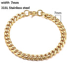 316L Stainless Steel Cuban Chain Bracelet for Men Women Figaro Vintage Metal Viking Kpop Pulseras Emo Cute Luxury