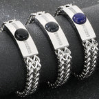 Vintage Stainless Steel Men's Curved Bracelet Natural Stone & Shiny CZ Inlaid Bracelets for Man Fashion Male Hand