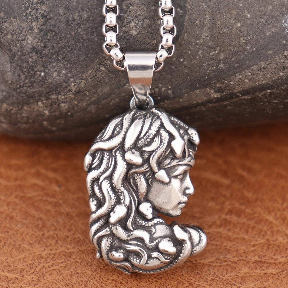 Small Medusa Gorgon Pendant — Stainless Steel