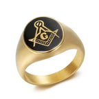 Geometric Black Glue Masonic AG Rings Stainless Steel Men Personalized Fashion Ring Charm Jewelry