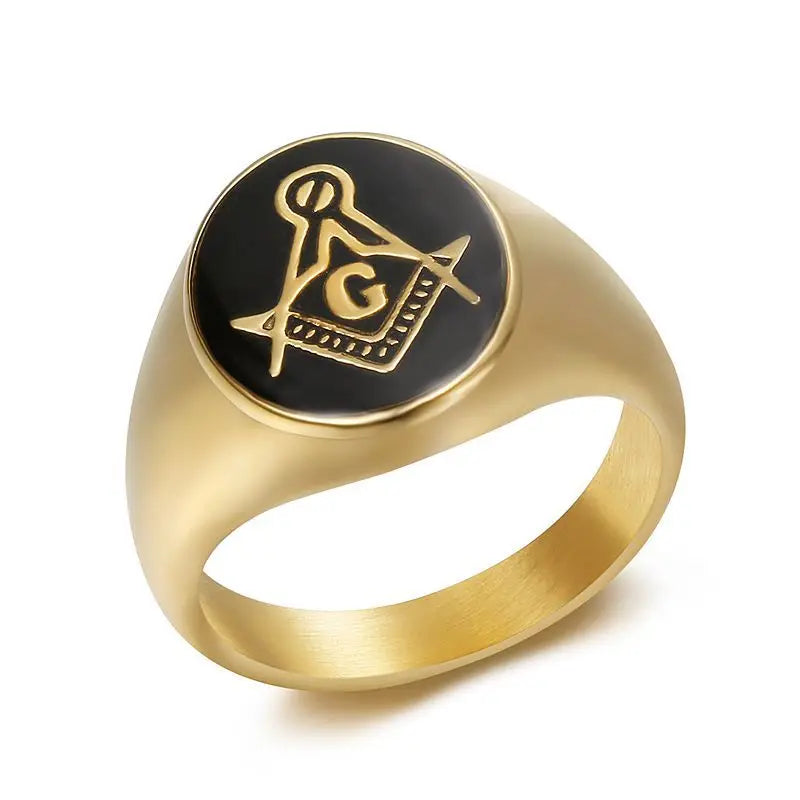 Geometric Black Glue Masonic AG Rings Stainless Steel Men Personalized Fashion Ring Charm Jewelry
