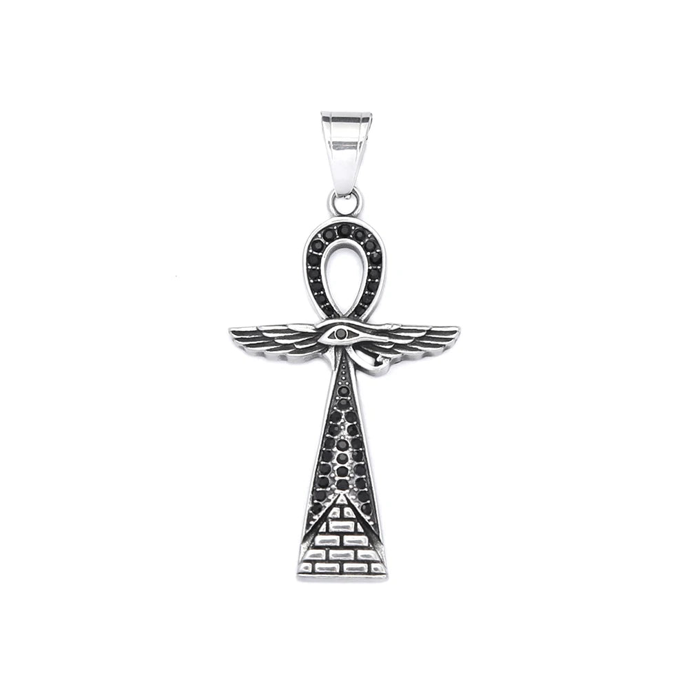 New Fashion Ancient Egyptian Ankh Cross Pendant With Eye of Horus Necklaces For Men Women Stainless Steel Amulet