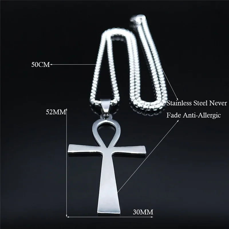 Egyptian Ankh Cross Stainless Steel Necklace Women/Men Symbol of Life Cross Necklace Jewelry Cadenas De Acero Inoxidab