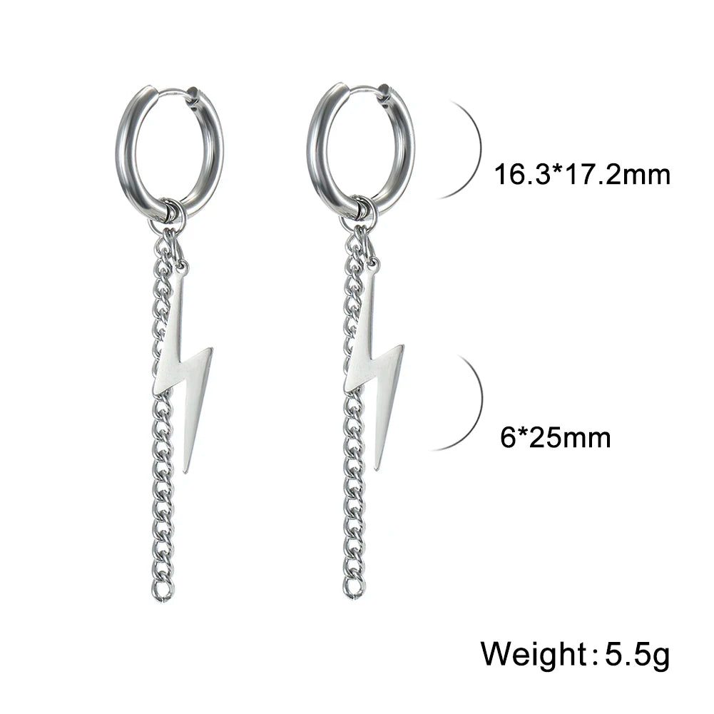 Lightning Hoop Earrings for Men & Women — Stainless Steel