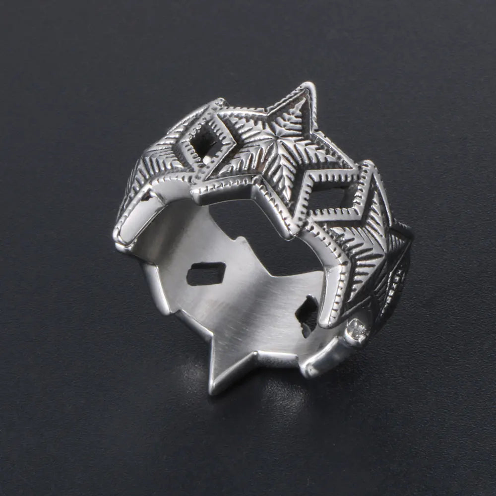 Five-Pointed Star Band Ring — Stainless Steel