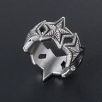 Five-Pointed Star Band Ring — Stainless Steel