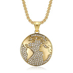 Iced World Map Pendant Necklace — Stainless Steel