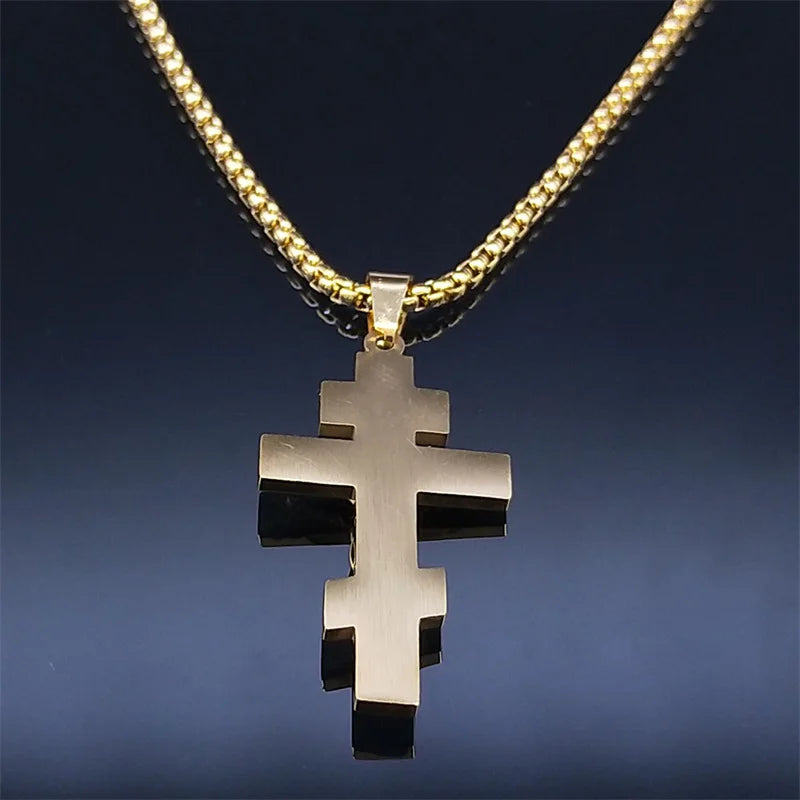 Catholic Orthodox Cross Necklace Stainless Steel Gold Color INRI Crucifix Jesus Necklaces Holy Jewelry cordao masculino