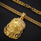 Vintage Christian Ice Crystal Jesus Head Pendant Necklace for Men and Women Cross Catholic Amulet Jewelry