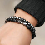 Black-Tone Beaded Bracelet Set — 6mm 8mm Wrap