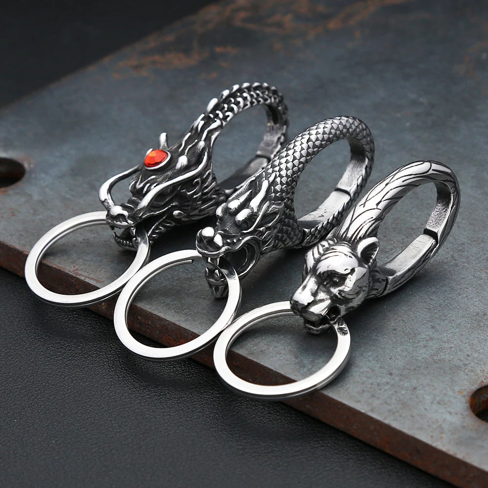 Viking Dragon Head Keychain — Stainless