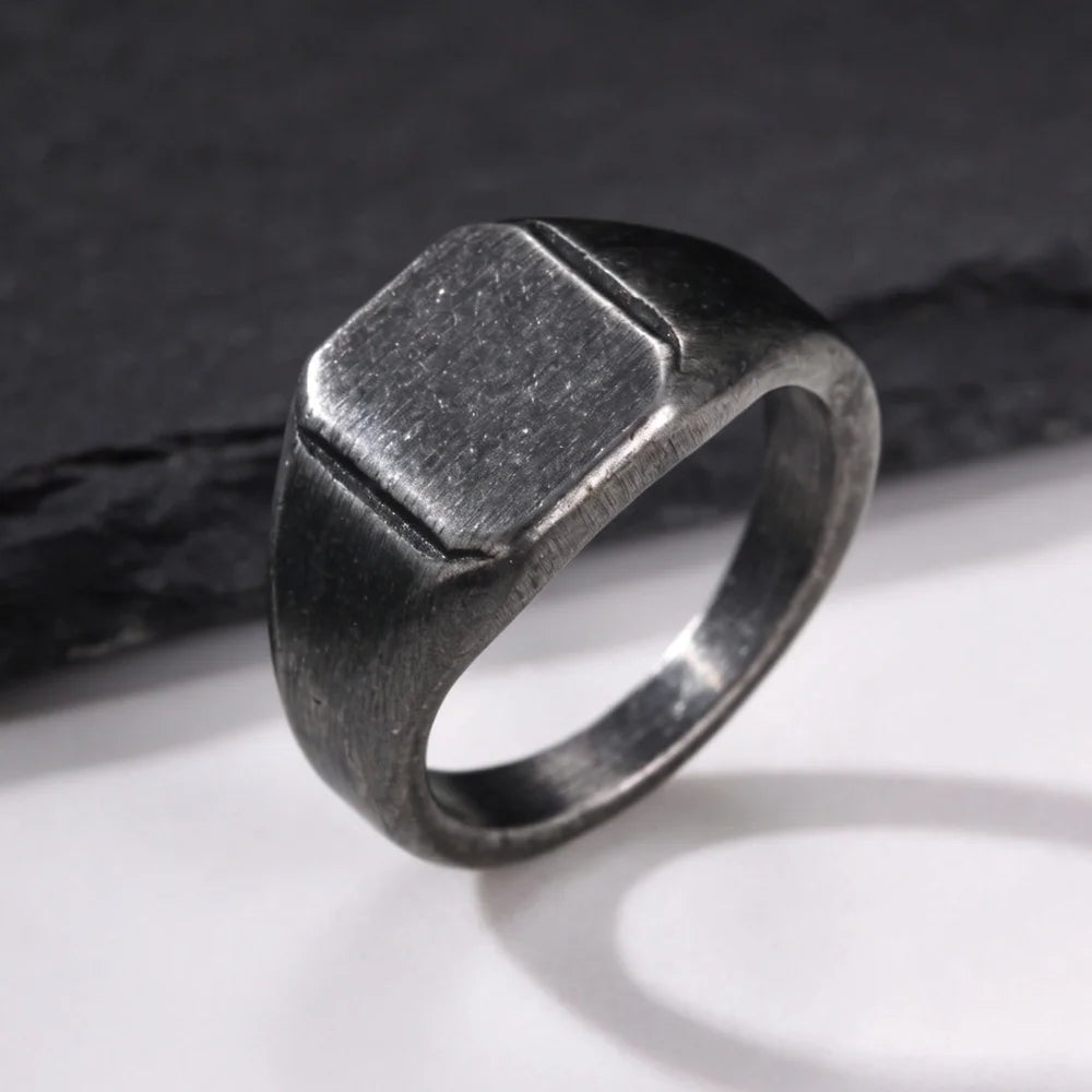 Vintage Punk Square Signet Ring for Men,Stainless Steel Ring Plain Statement Ring,Chunky Ring Geometric Thumb Ring