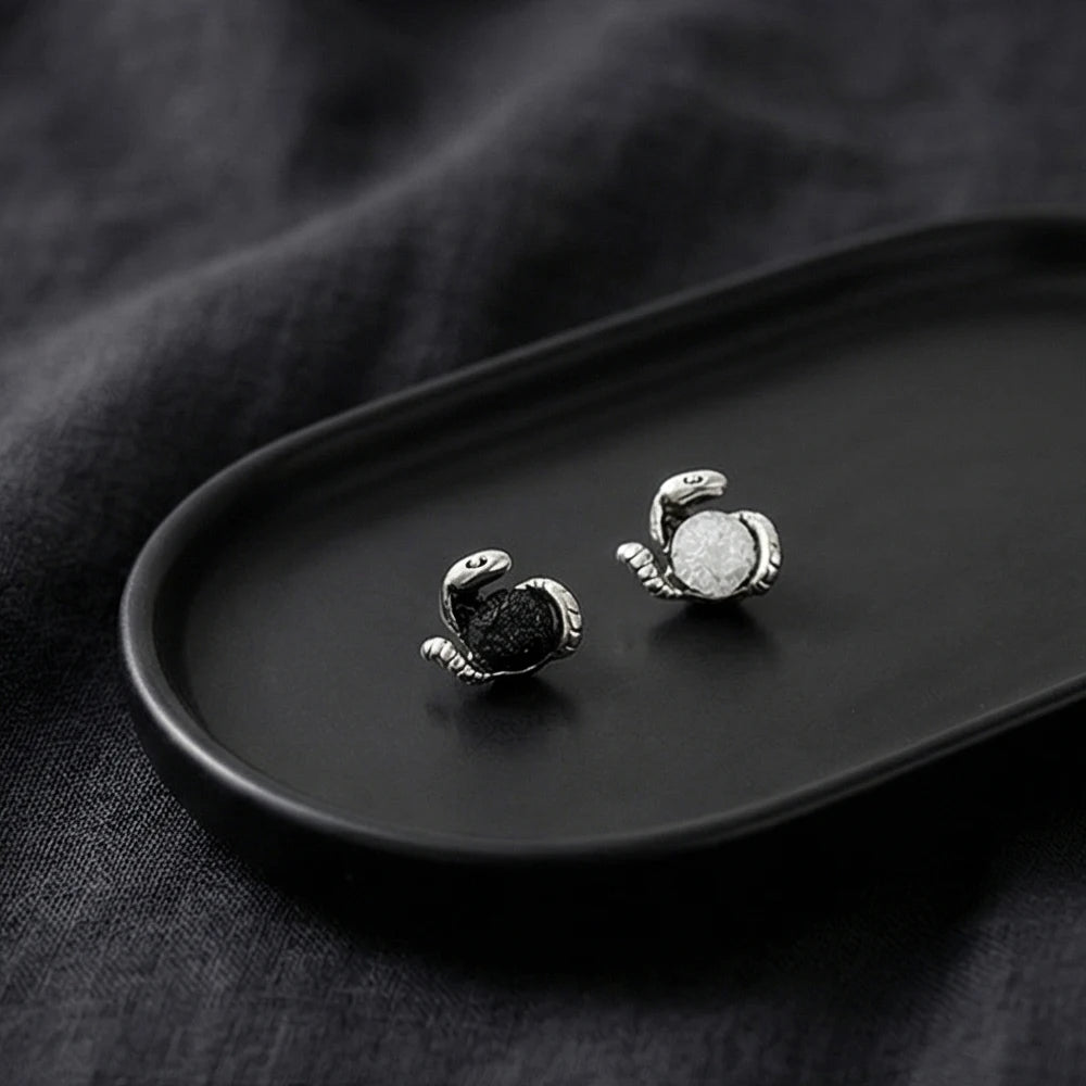 Vintage Silver Magnetic Stud Earrings Medusa