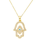 Iced Evil Eye Hamsa Pendant Necklace — Gold-Tone