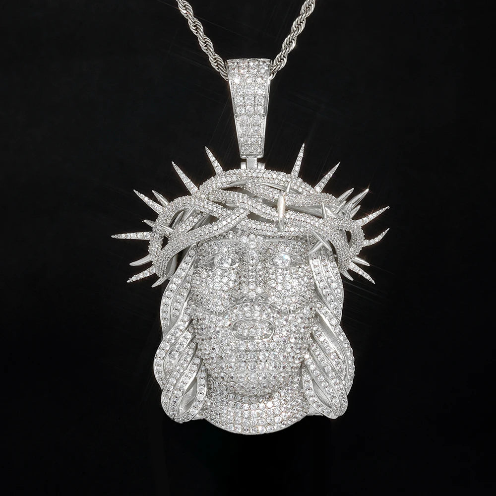 Silver Cross Jesus Pendant Necklace Iced Out
