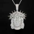 Silver Cross Jesus Pendant Necklace Iced Out