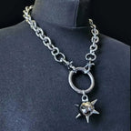 Gothic Spiked Mace Pendant Choker Necklace — Silver-Tone