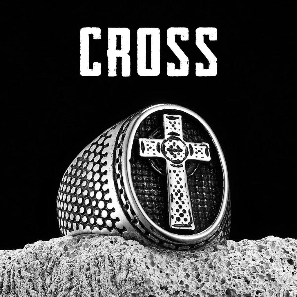 Cross Amulet Ring — Stainless Steel