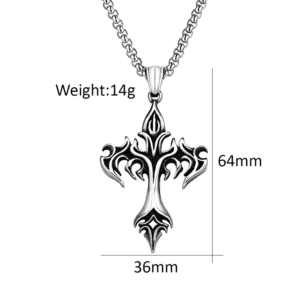 Vintage 316L Stainless Steel Flame Cross Pendant Necklace Hip Hop Fashion Casting Men Necklaces Party Jewelry Gifts Dropshipping