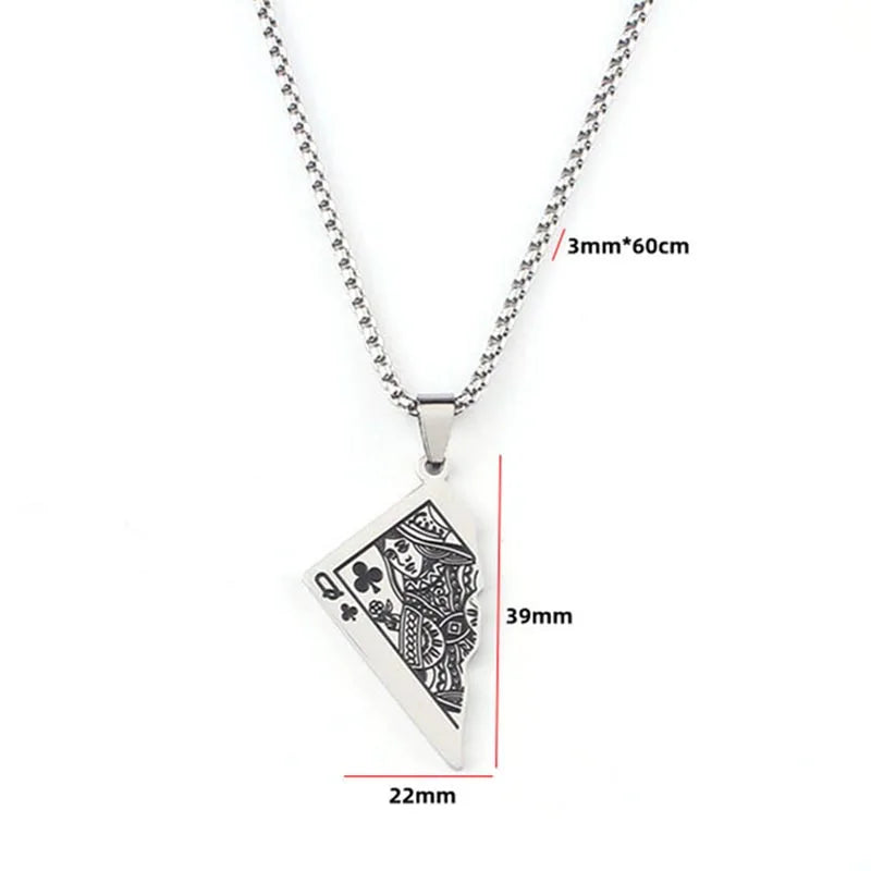 60cm Half Poker Card Pendant Necklace Hip Hop Lucky Ace of Spades Stainless Steel Long Chain Necklace for Men Vintage Jewelry