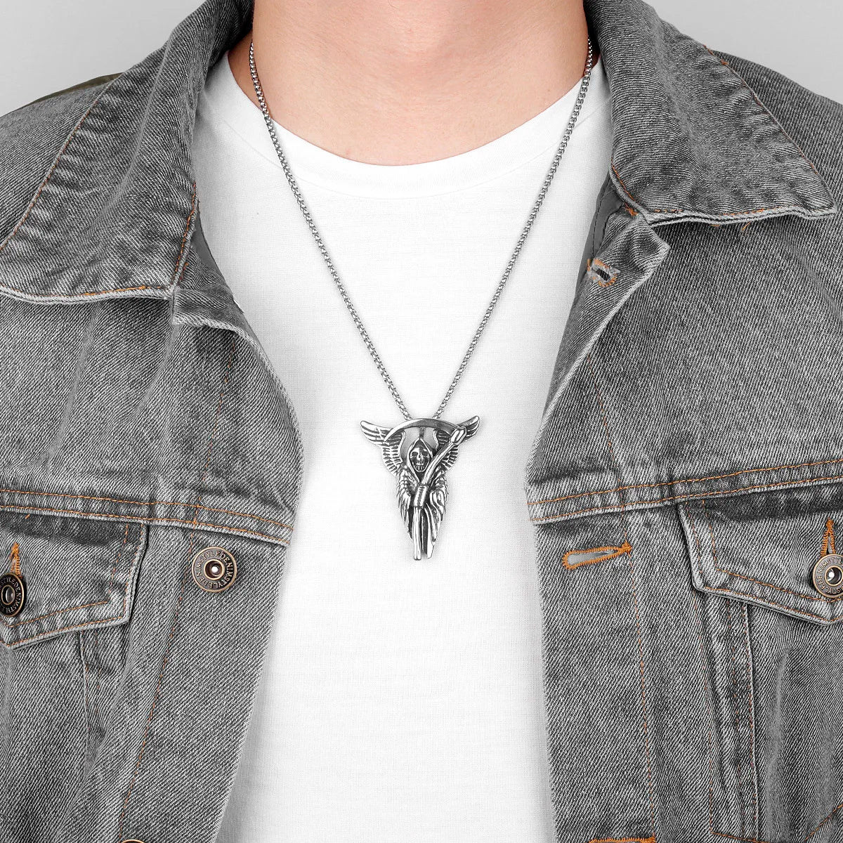 Grim Reaper Death Skull Pendant Necklace — Stainless