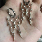 Gothic Punk Silver Color Hollowed-out Thorn Swallowtail Butterfly Pendant Hoop Earrings for Men Women Couples Halloween
