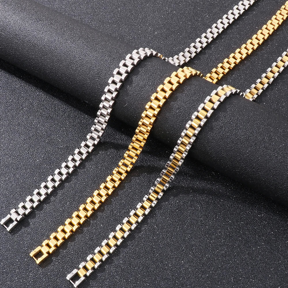10MM Width Watch Chain Style Bracelet Necklace Choker for Men Women Solid Stainless Steel On Hand Neck Jewellery