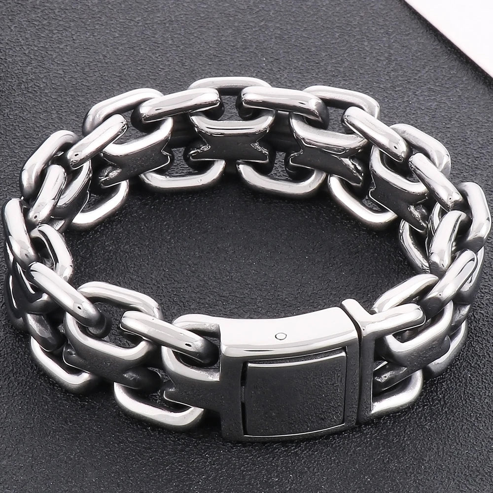 Chunky 23.5CM Chain Man Bracelet for Men On Hand Jewelry Polished Matte Stainless Steel Men's Bracelets Best Gifts for