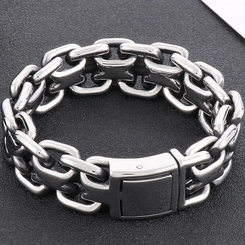 Chunky 23.5CM Chain Man Bracelet for Men On Hand Jewelry Polished Matte Stainless Steel Men's Bracelets Best Gifts for