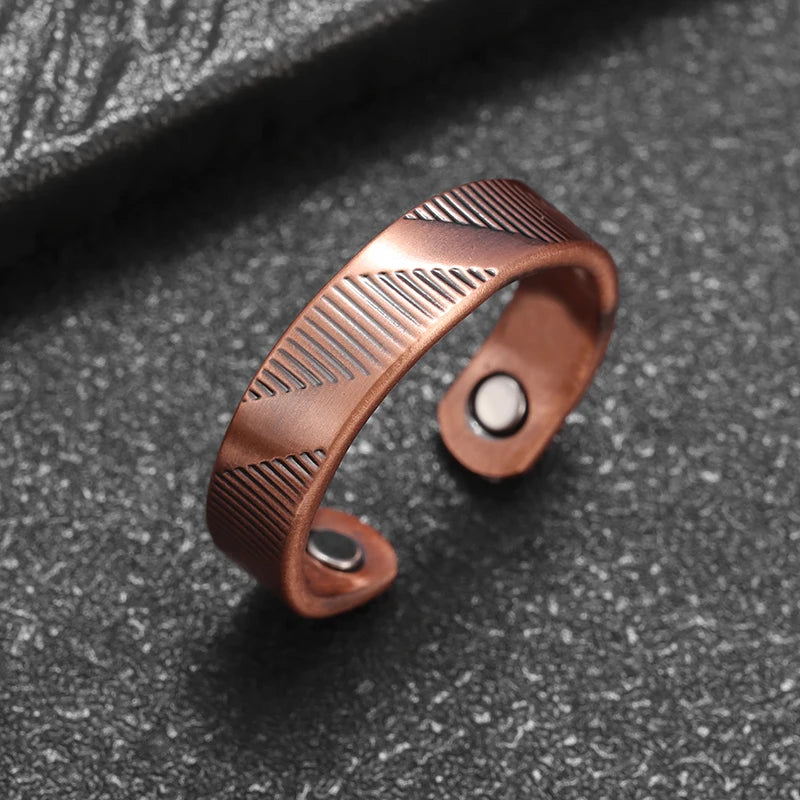 Flower Shape Magnetic Ring Copper Adjustable Open Cuff Ring Men and Women Magnet Healthy Energy Ring for Arthritis Pain Relief