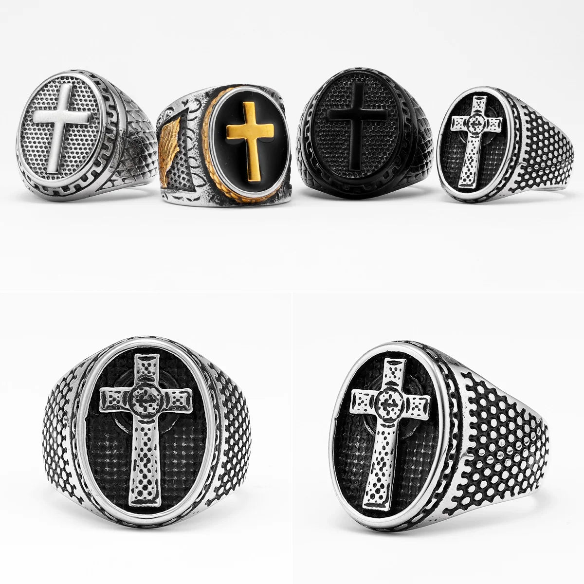 Cross Amulet Ring — Stainless Steel