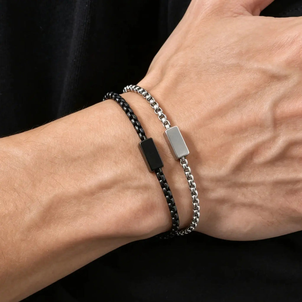 Square Tube Box Chain Bracelet — Stainless Steel
