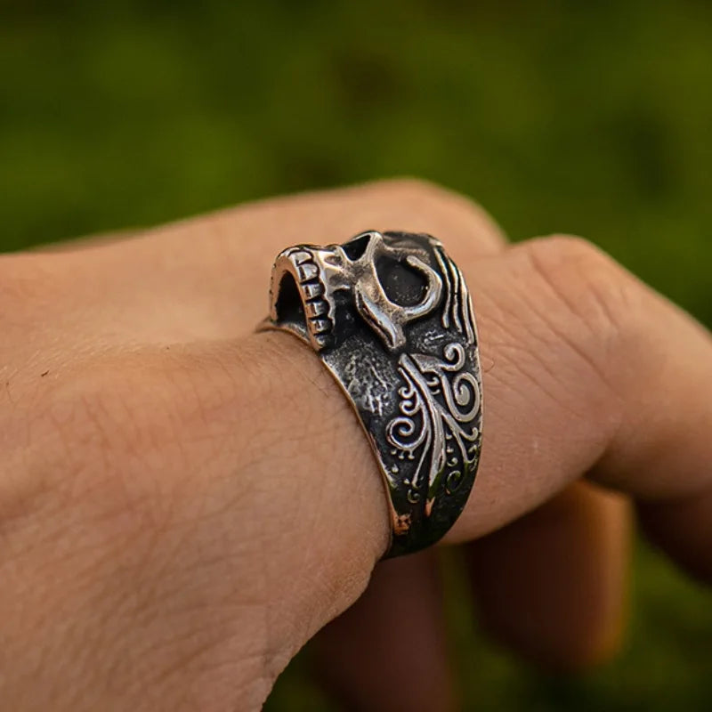 Retro Carved Santa Muerte Ring For Men Punk Gothic Rock Hiphop Designer Open Ring Handmade Jewelry Biker Accessories Unisex Gift