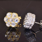 Hip Hop Claw Setting 5A+ Cubic Zirconia Bling Ice Out Stud Earring Male Flower CZ Earrings for Men Rapper Jewelry Gold