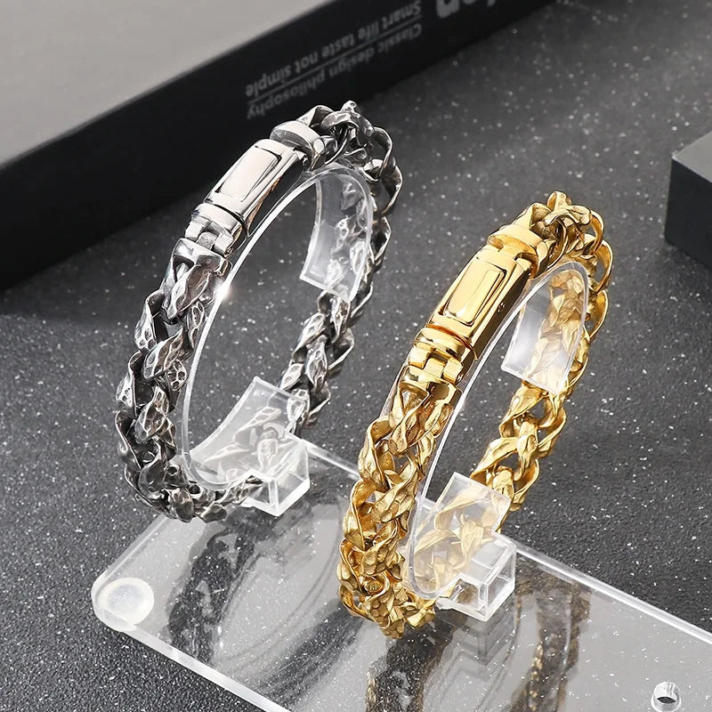 Vintage Braided Link Chain Bracelet 22cm — Stainless Steel